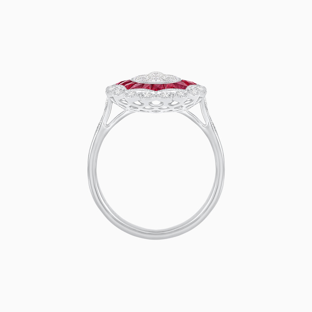 Art Deco Inspired floral Ring with Diamonds in Illusion Setting