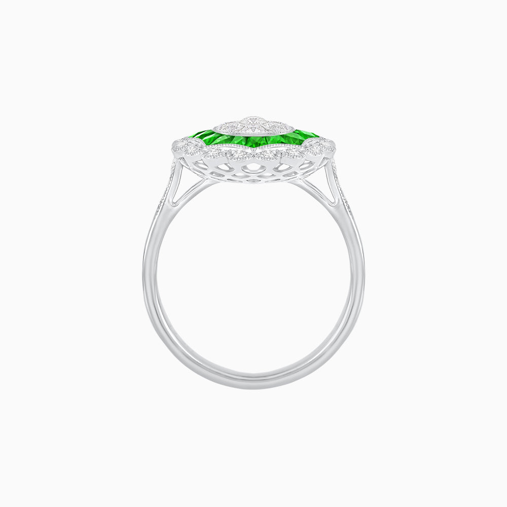 Art Deco Inspired floral Ring with Diamonds in Illusion Setting