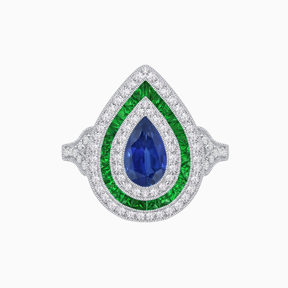 Art Deco Inspired Pear Shape Gemstone Ring