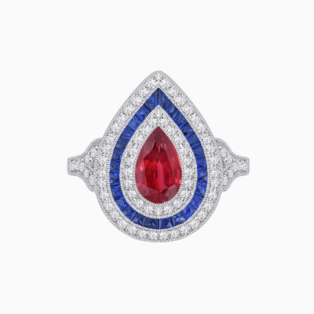 Art Deco Inspired Pear Shape Gemstone Ring