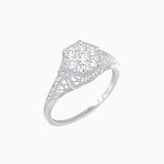 Edwardian Inspired Hexagonal Ring with Round Illusion-Set Diamonds - Shahin Jewelry