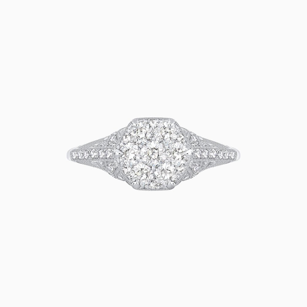 Edwardian Inspired Hexagonal Ring with Round Illusion-Set Diamonds - Shahin Jewelry