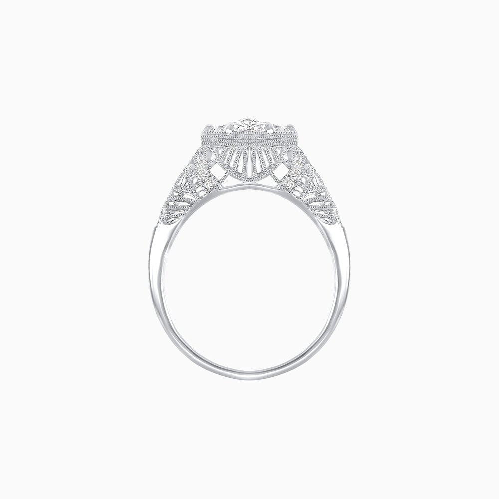 Edwardian Inspired Hexagonal Ring with Round Illusion-Set Diamonds - Shahin Jewelry