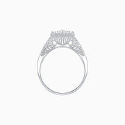 Edwardian Inspired Hexagonal Ring with Round Illusion-Set Diamonds - Shahin Jewelry
