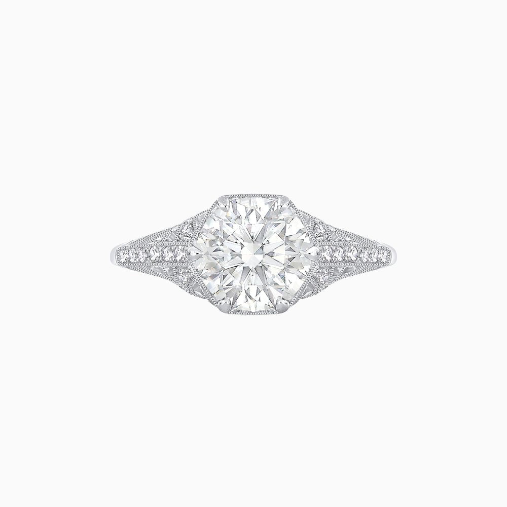 Edwardian Inspired Hexagonal Round Center Mounting Ring - Shahin Jewelry