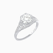 Edwardian Inspired Hexagonal Round Center Mounting Ring - Shahin Jewelry