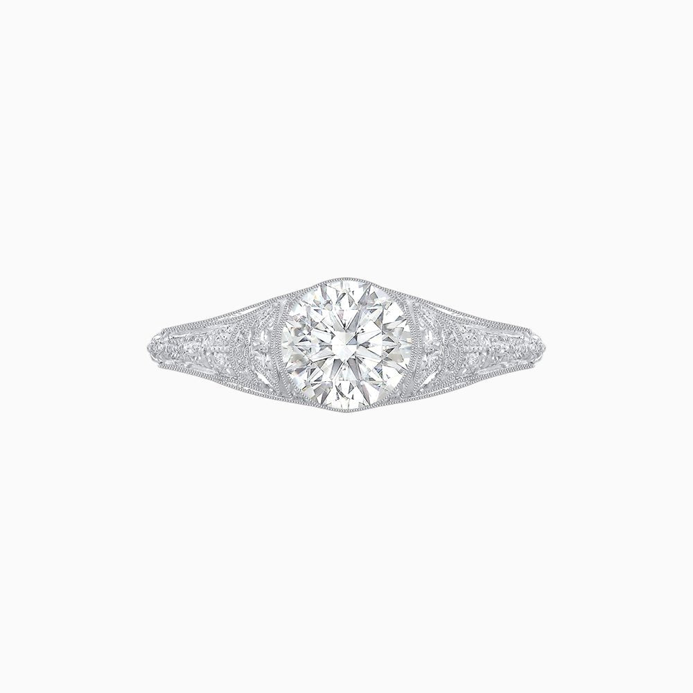 Edwardian Inspired Round Center Filigree Mounting Ring - Shahin Jewelry