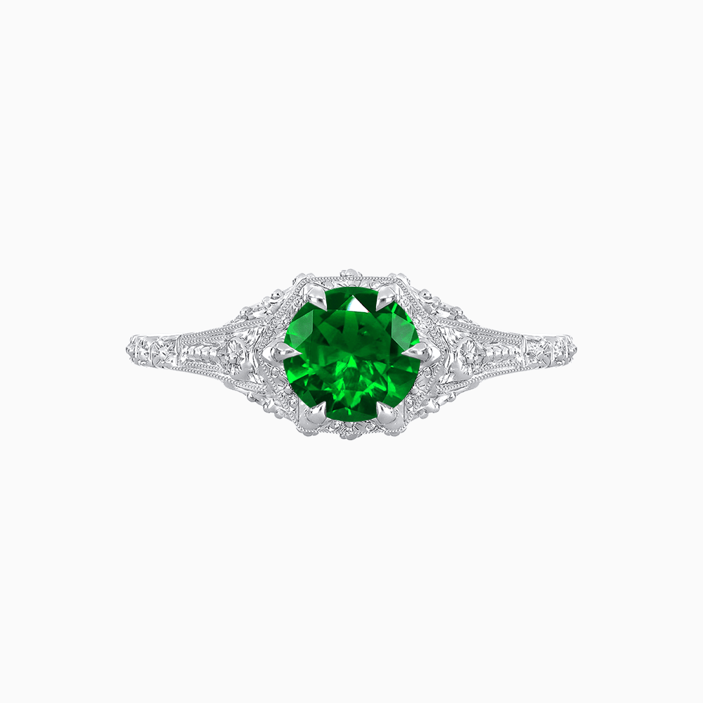 Edwardian Inspired Round Cut Filigree Engagement Ring - Shahin Jewelry