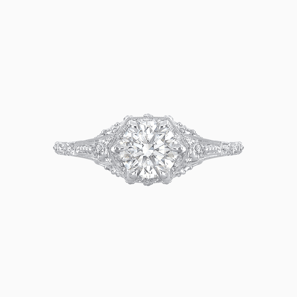 Edwardian Inspired Round Cut Filigree Engagement Ring - Shahin Jewelry