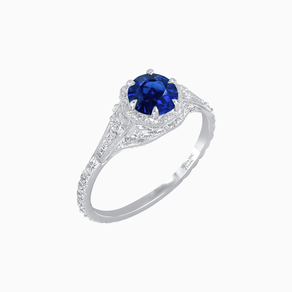 Edwardian Inspired Round Cut Filigree Engagement Ring - Shahin Jewelry