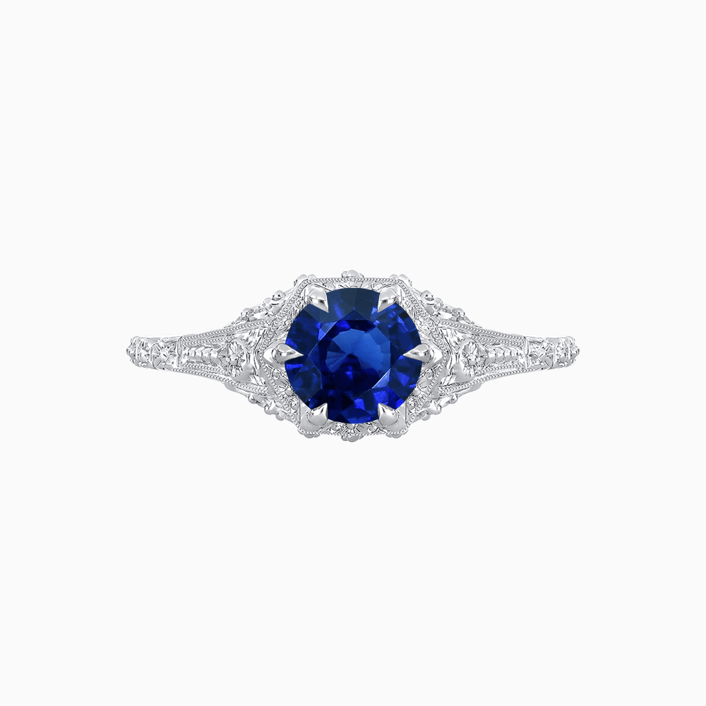 Edwardian Inspired Round Cut Filigree Engagement Ring - Shahin Jewelry