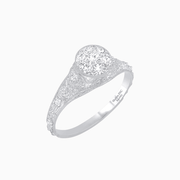 Edwardian Inspired Round Illusion-Set Diamond Filigree Ring - Shahin Jewelry