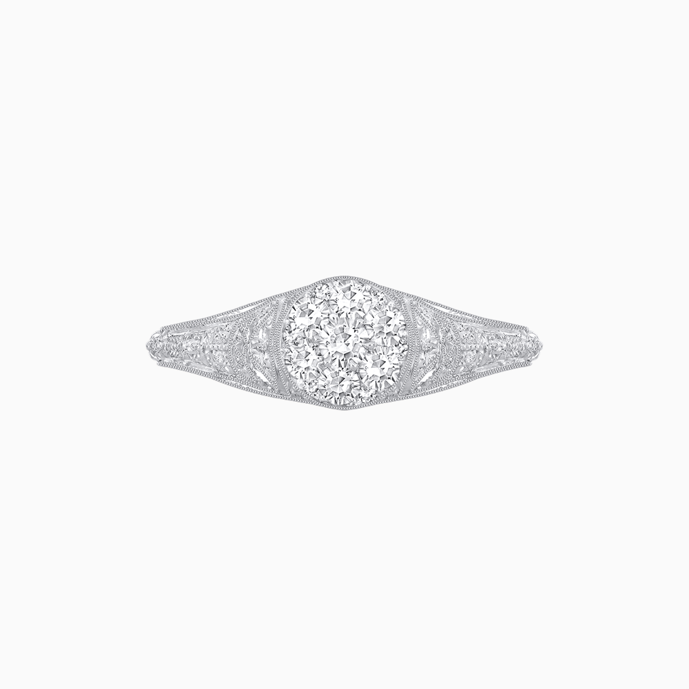 Edwardian Inspired Round Illusion-Set Diamond Filigree Ring - Shahin Jewelry