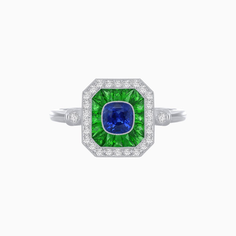 Elegant Art Deco - Inspired Halo Ring with Cushion Cut Center (Mounting) - Shahin Jewelry