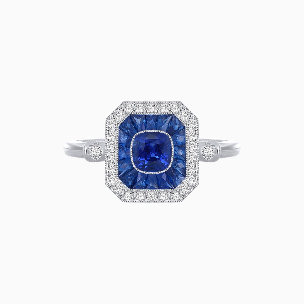 Elegant Art Deco - Inspired Halo Ring with Cushion Cut Center (Mounting) - Shahin Jewelry