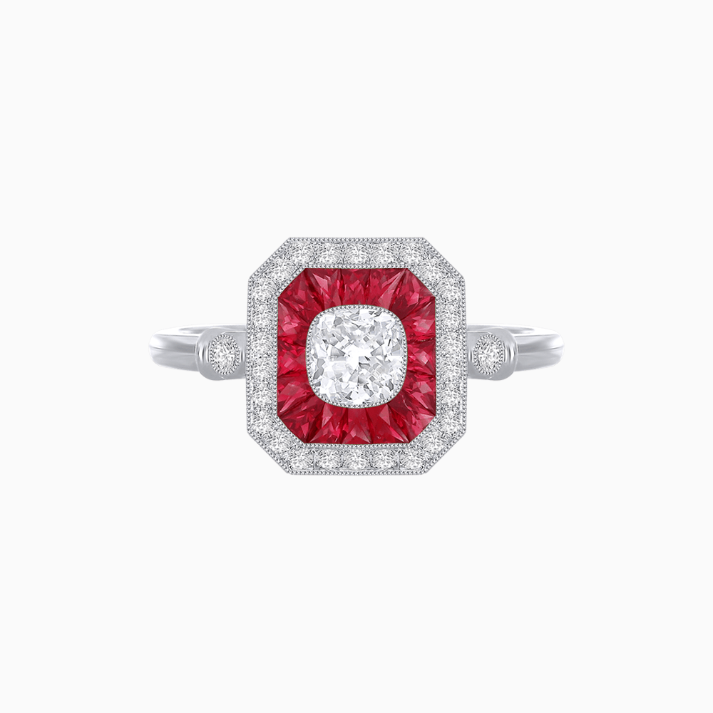 Elegant Art Deco - Inspired Halo Ring with Cushion Cut Center (Mounting) - Shahin Jewelry
