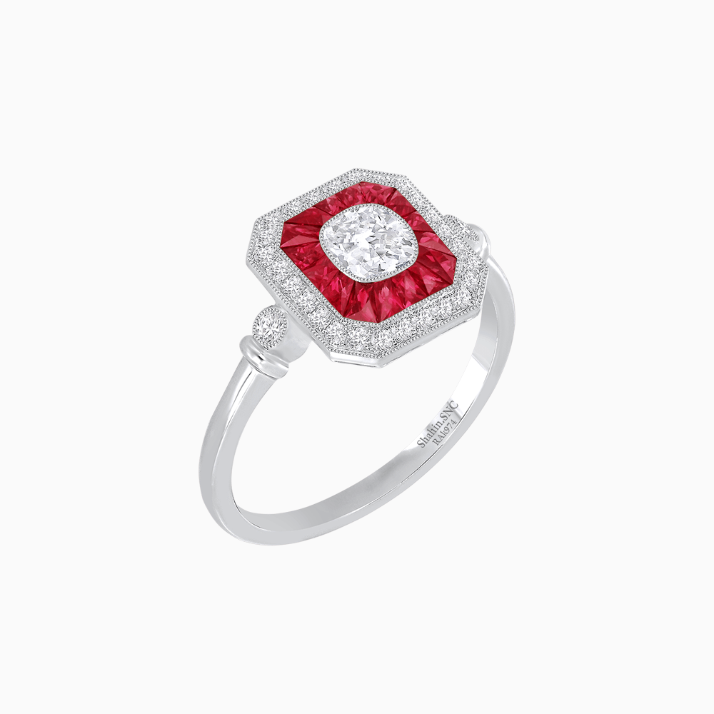 Elegant Art Deco - Inspired Halo Ring with Cushion Cut Center (Mounting) - Shahin Jewelry