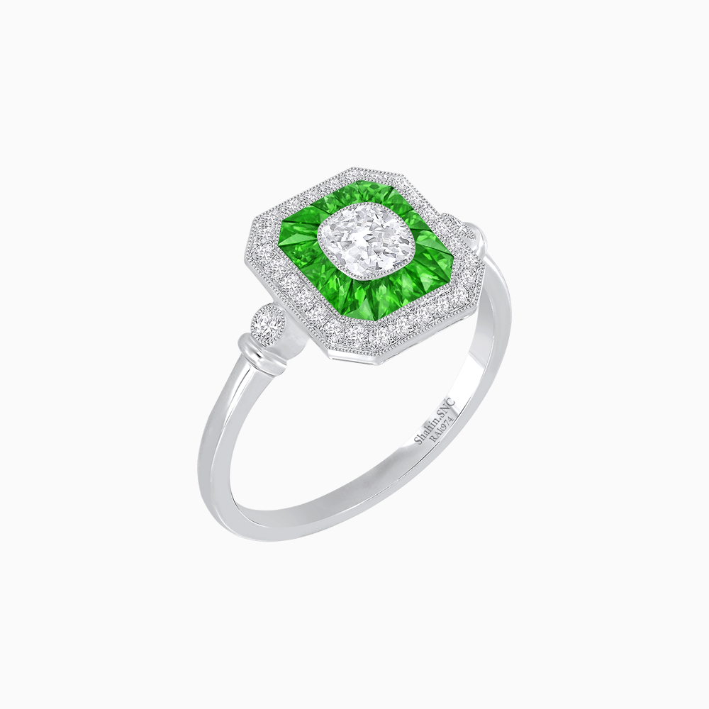 Elegant Art Deco - Inspired Halo Ring with Cushion Cut Center (Mounting) - Shahin Jewelry