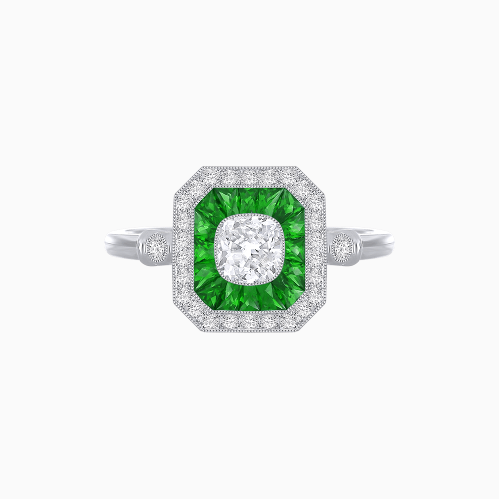 Elegant Art Deco - Inspired Halo Ring with Cushion Cut Center (Mounting) - Shahin Jewelry