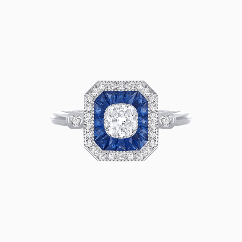 Elegant Art Deco - Inspired Halo Ring with Cushion Cut Center (Mounting) - Shahin Jewelry