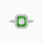 Load image into Gallery viewer, Elegant Art Deco - Inspired Halo Ring with Cushion Cut Center (Mounting) - Shahin Jewelry
