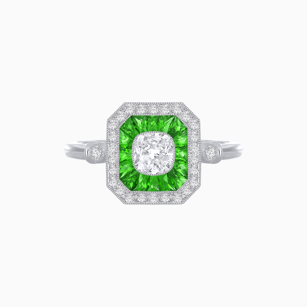 Elegant Art Deco - Inspired Halo Ring with Cushion Cut Center (Mounting) - Shahin Jewelry