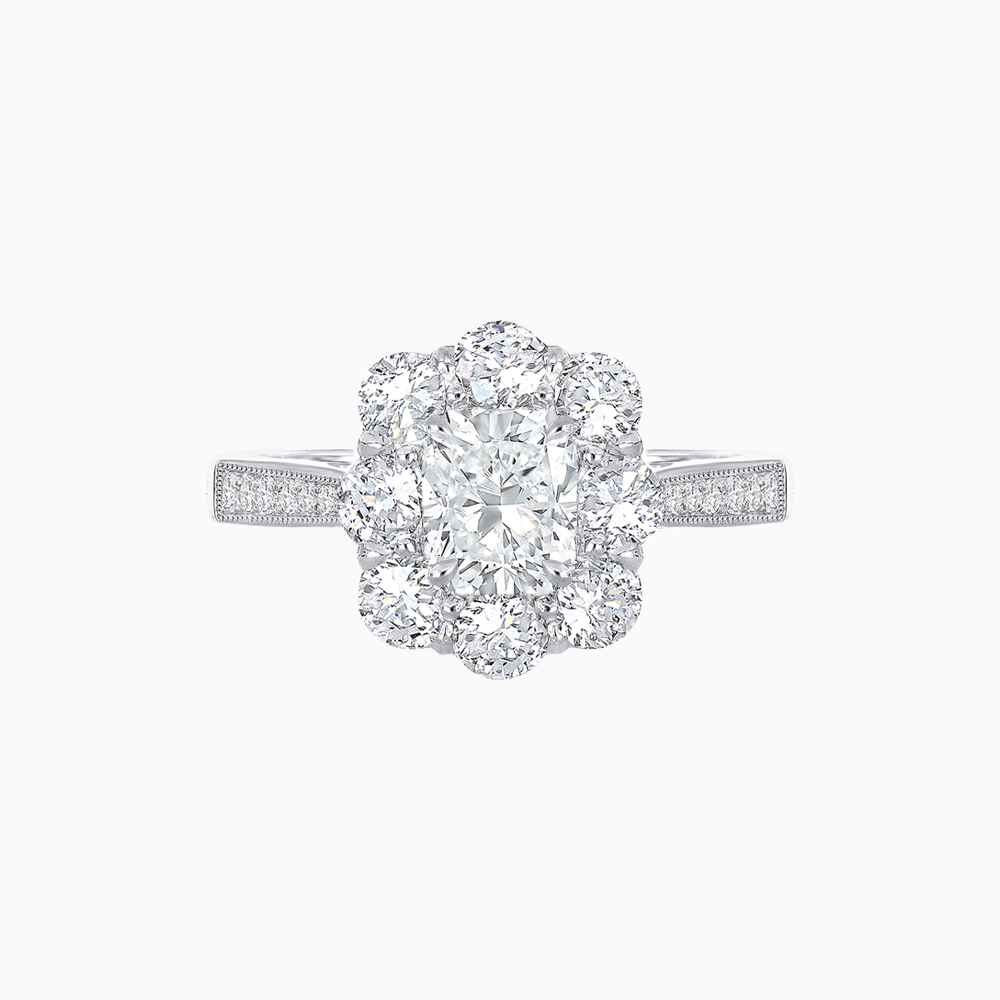 Elegant Emerald Cut Cluster Ring with Vintage Flair - Mounting - Shahin Jewelry