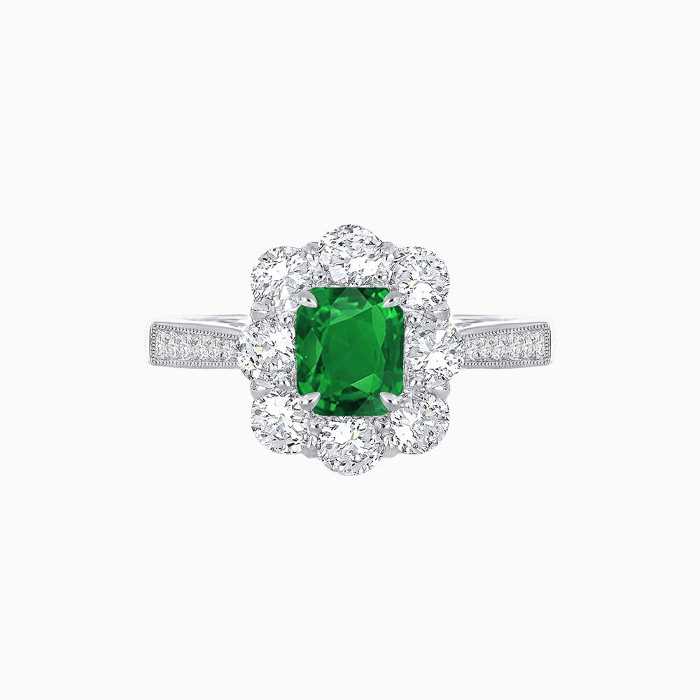 Elegant Emerald Cut Cluster Ring with Vintage Flair - Mounting - Shahin Jewelry