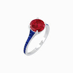 Load image into Gallery viewer, Elegant French - Cut Gemstone Accented Solitaire Mounting – Customizable Engagement Ring - Shahin Jewelry
