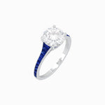 Load image into Gallery viewer, Elegant French - Cut Gemstone Accented Solitaire Mounting – Customizable Engagement Ring - Shahin Jewelry
