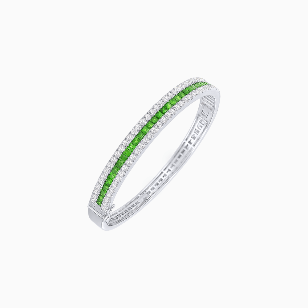 Elegant Three - Row Gemstone Bangle with Diamond Accents - Shahin Jewelry
