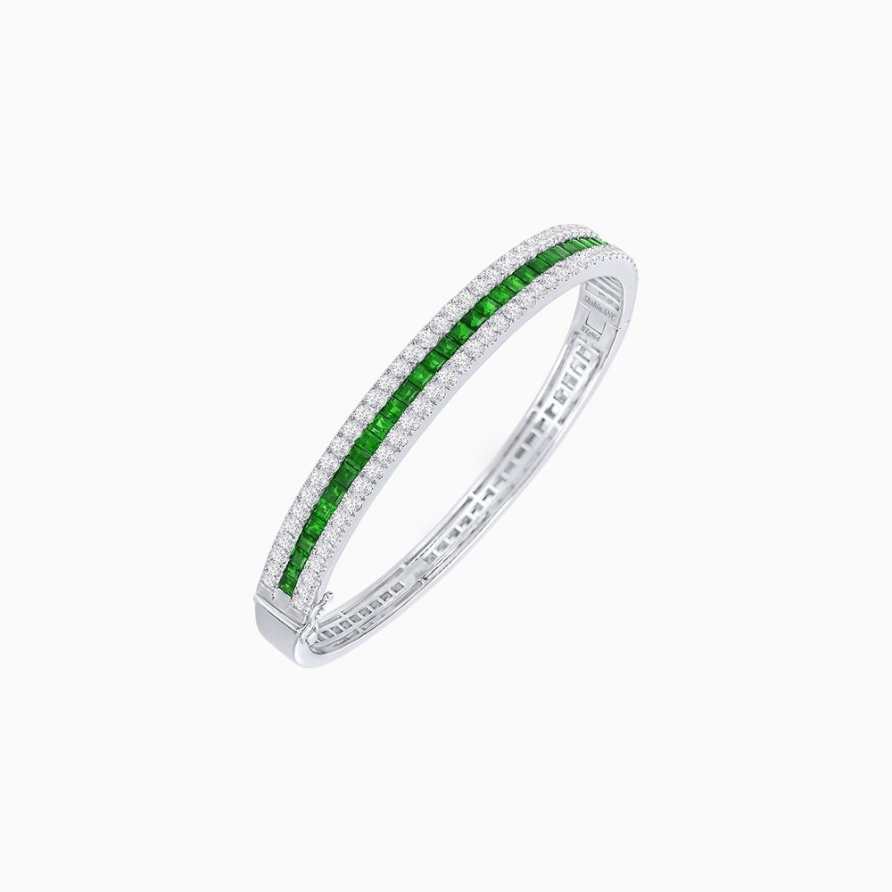 Elegant Three - Row Gemstone Bangle with Diamond Accents - Shahin Jewelry