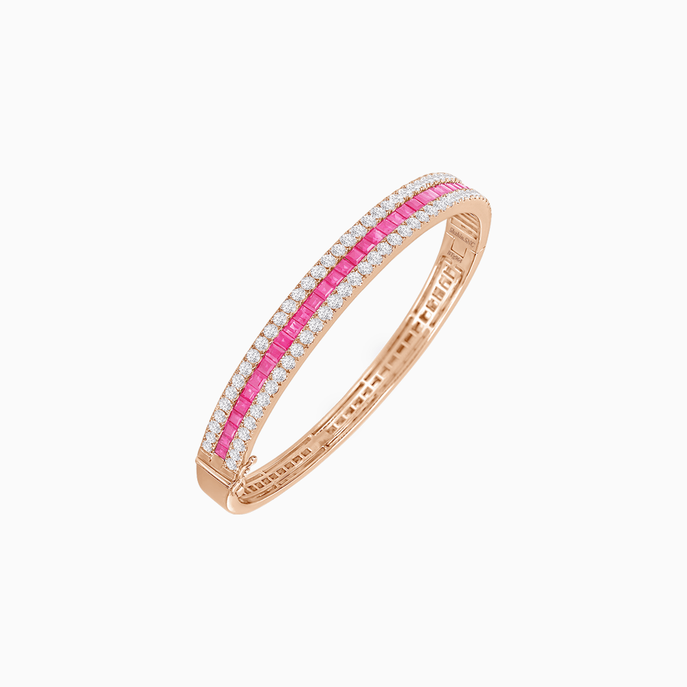 Elegant Three - Row Gemstone Bangle with Diamond Accents - Shahin Jewelry
