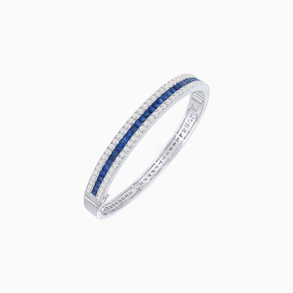 Elegant Three - Row Gemstone Bangle with Diamond Accents - Shahin Jewelry