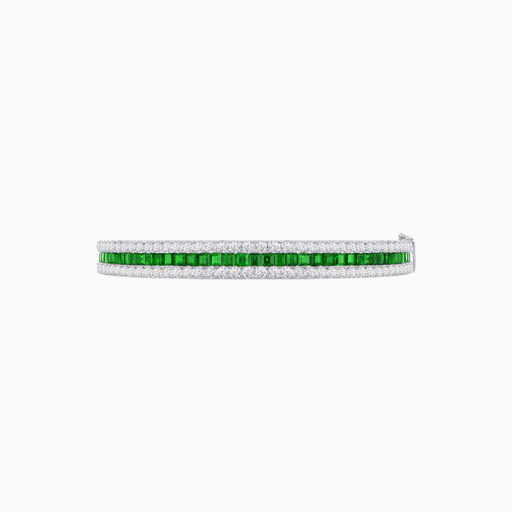 Elegant Three - Row Gemstone Bangle with Diamond Accents - Shahin Jewelry