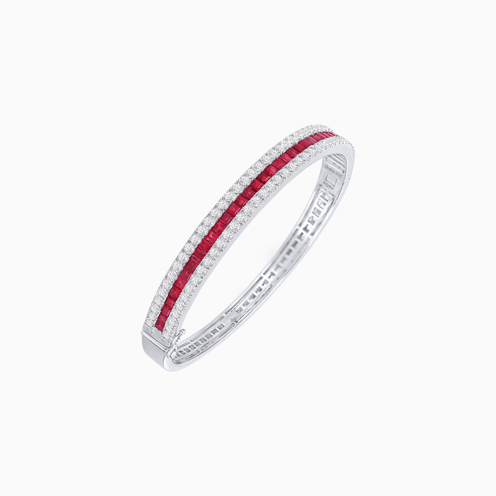 Elegant Three - Row Gemstone Bangle with Diamond Accents - Shahin Jewelry