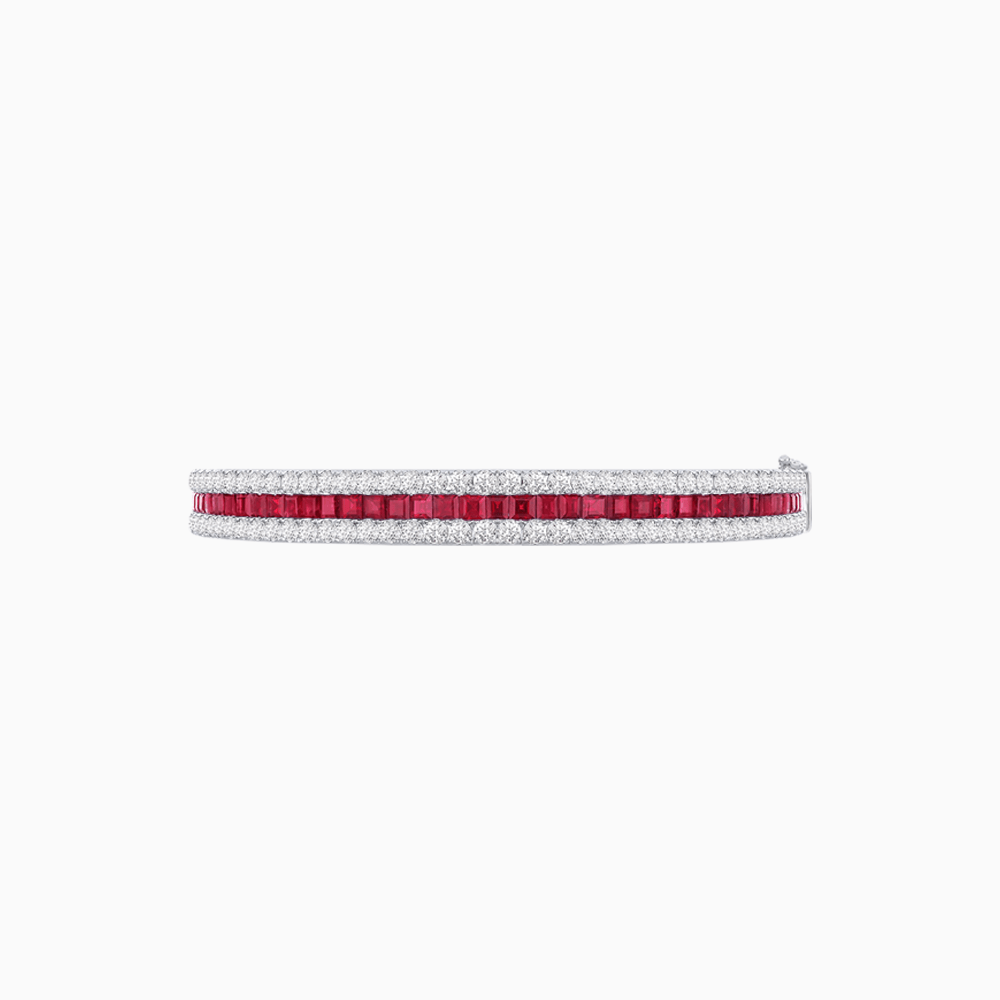 Elegant Three - Row Gemstone Bangle with Diamond Accents - Shahin Jewelry