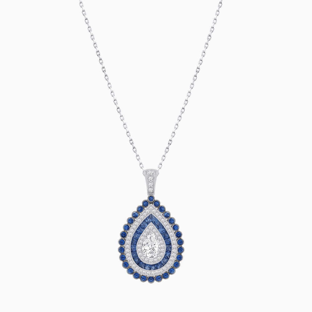 Elegant Triple Halo Pear - Shaped Pendant with Customizable Center Stone - Mounting - Shahin Jewelry