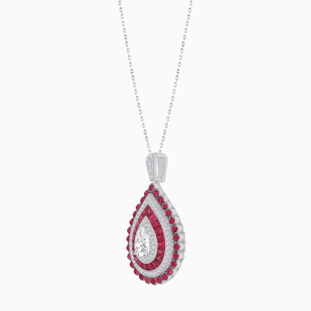 Elegant Triple Halo Pear - Shaped Pendant with Customizable Center Stone - Mounting - Shahin Jewelry