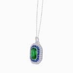 Load image into Gallery viewer, Emerald-Cut Art Deco Style Double Halo Mounting Pendant with Diamond and Gemstones - Shahin Jewelry