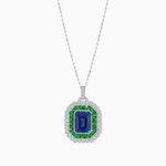 Load image into Gallery viewer, Emerald-Cut Art Deco Style Double Halo Mounting Pendant with Diamond and Gemstones - Shahin Jewelry