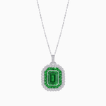 Load image into Gallery viewer, Emerald-Cut Art Deco Style Double Halo Mounting Pendant with Diamond and Gemstones - Shahin Jewelry