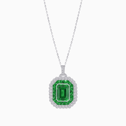 Emerald-Cut Art Deco Style Double Halo Mounting Pendant with Diamond and Gemstones - Shahin Jewelry