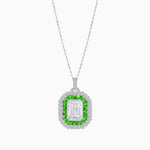 Load image into Gallery viewer, Emerald-Cut Art Deco Style Double Halo Mounting Pendant with Diamond and Gemstones - Shahin Jewelry