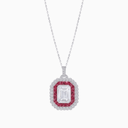 Emerald-Cut Art Deco Style Double Halo Mounting Pendant with Diamond and Gemstones - Shahin Jewelry