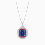 Load image into Gallery viewer, Emerald-Cut Art Deco Style Double Halo Mounting Pendant with Diamond and Gemstones - Shahin Jewelry