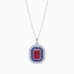 Load image into Gallery viewer, Emerald-Cut Art Deco Style Double Halo Mounting Pendant with Diamond and Gemstones - Shahin Jewelry