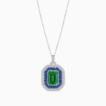 Load image into Gallery viewer, Emerald-Cut Art Deco Style Double Halo Mounting Pendant with Diamond and Gemstones - Shahin Jewelry