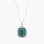 Emerald-Cut Art Deco Style Double Halo Mounting Pendant with Diamond and Gemstones - Shahin Jewelry