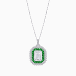 Load image into Gallery viewer, Emerald-Cut Art Deco Style Double Halo Mounting Pendant with Diamond and Gemstones - Shahin Jewelry